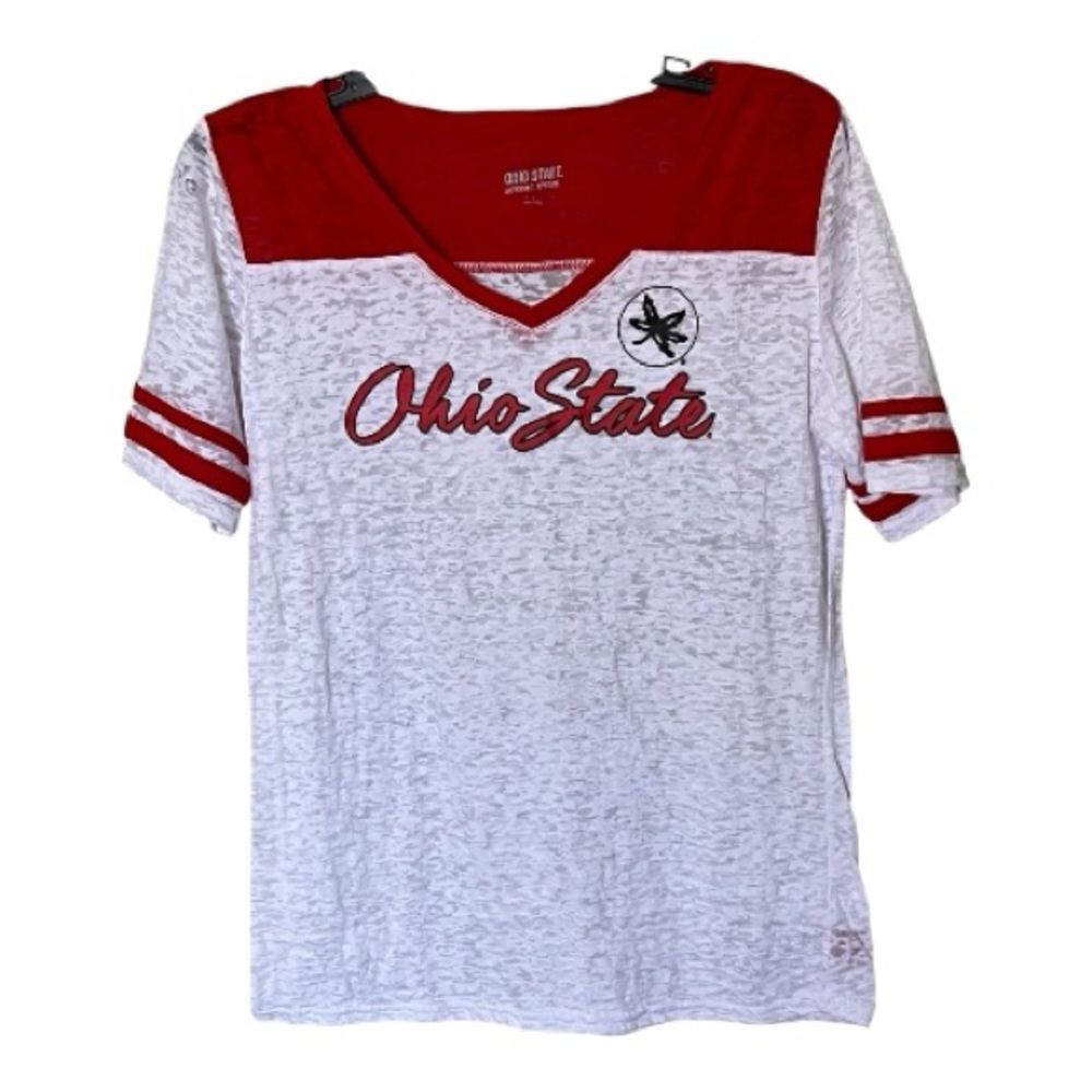 Ohio State Buckeyes Authentic Apparel White/Red Semi-Shear Tee Shirt Size Large